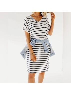 Mod Boutique Navy Striped Midi Dress XL